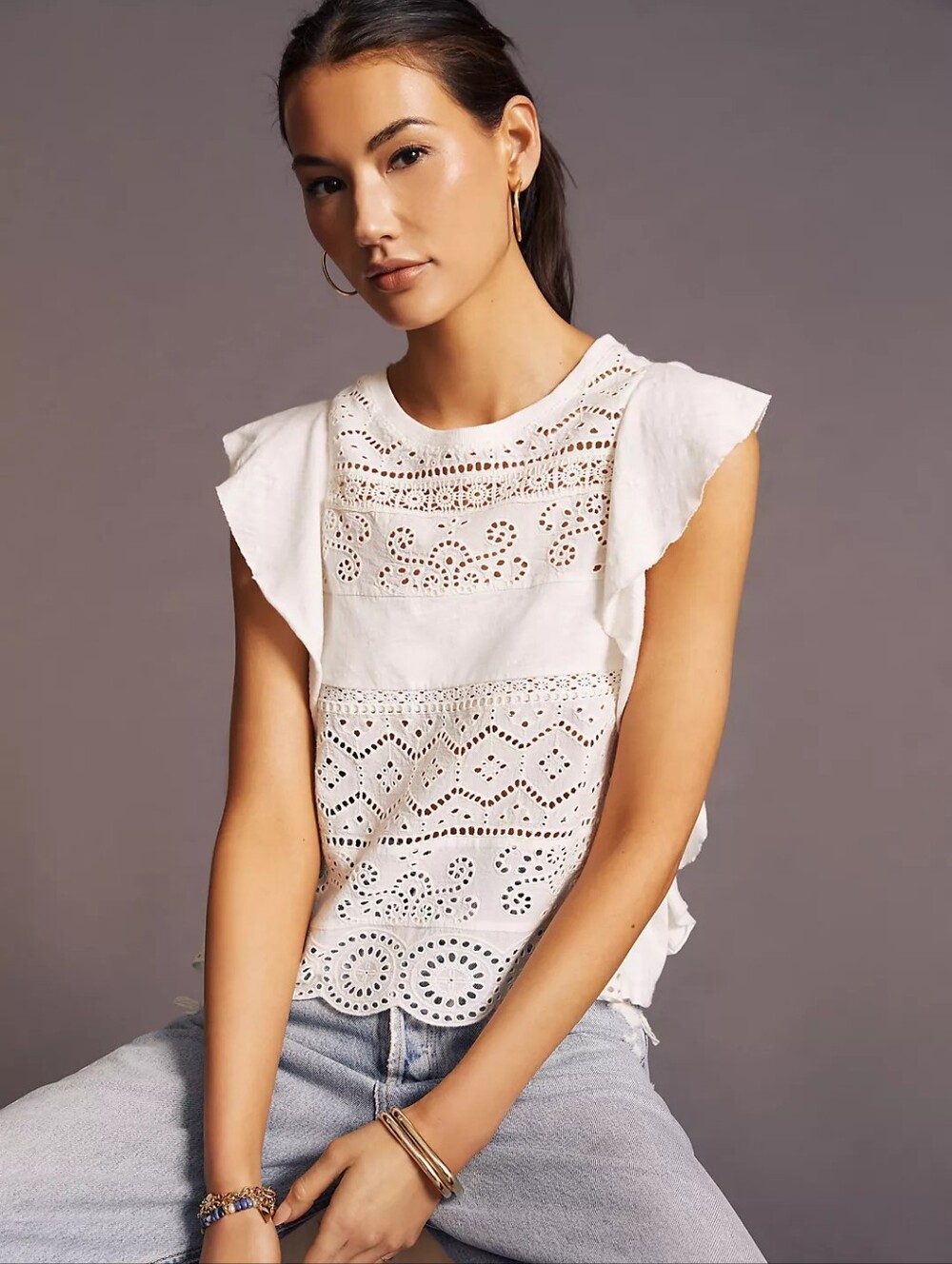 Anthropologie Boho Lace Tank Shirt
